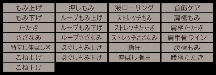 お好みで選べる25タイプのもみ技