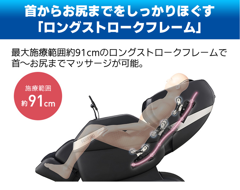 首からお尻までをしっかりほぐす「ロングストロークフレーム。